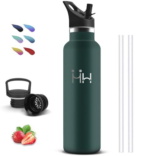 Borraccia Termica, Borraccia 1 litro, Senza BPA, Borraccie con Cannuccia, Senza Perdite, Borraccie Acciaio Inox, Mantiene Caldo per 12 Ore/Freddo 24 Ore, per Campeggio, Escursionismo, Fitness, Viaggio