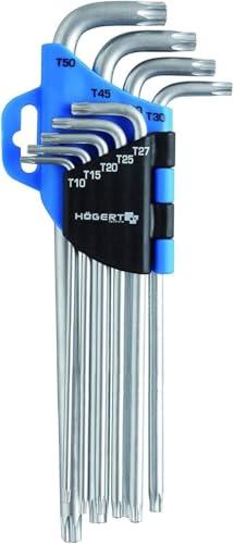 Högert Technik - Chiave TORX I Set di 9 pezzi I Dimensioni da T10 a T50 I In acciaio al cromo vanadio I Resistente alla deformazione e all'abrasione I HT1W818 - Argento
