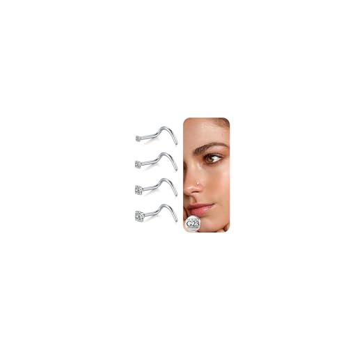 LAURITAMI 4 Pezzi 20G Piercing Naso Titanio, 1,5 mm 2 mm 2,5 mm 3 mm Piercing Naso Brillantino in Argento a Forma di Vite G23 Titanio Gioielli per Donna Uomo