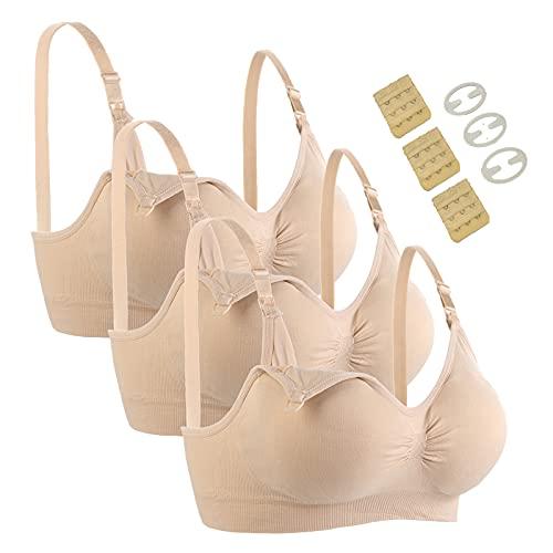Seitop - Confezione da 3 reggiseni da allattamento da donna, senza cuciture, Beige, M