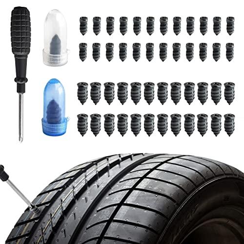 Brelet 50 Pezzi Chiodi per Riparazione Pneumatici Sottovuoto, Kit Riparazione Pneumatici in Gomma, Chiodi in Gomma a Spirale, Fornito con Cacciavite, per Auto, Moto, Camion e Bici (25S+25L)