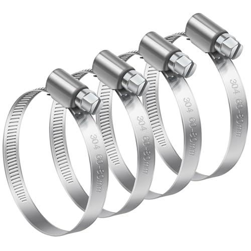 Bolatus Fascette Stringitubo Regolabili 60-80 mm, 4 Pezzi in Acciaio Inox 304, Antiruggine, Per Tubo della Benzina, Gasdotto, Tubo dell'Acqua