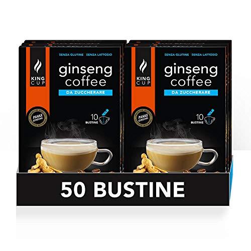 King Cup - 5 Confezioni da 10 Bustine Solubili di Ginseng da Zuccherare, 50 Stick da 6 Gr per Bevanda al Gusto di Ginseng da Aggiungere a 60 Ml di Acqua Calda, Senza Glutine e Senza Lattosio