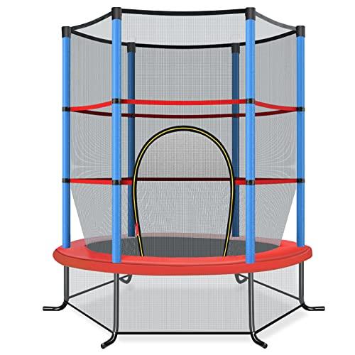 COSTWAY Trampolino Elastico Bambino in Acciaio, Tappeto Elastico Bambini da Esterno e da Interno, con Rete e Cusicnetti Antiscivolo (Blu, 165 x 165 cm)
