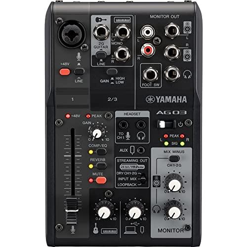 Mixer Yamaha AG03MK2 Mixer a 3 Canali per Streaming Live con Interfaccia Audio USB, per Windows, Mac, iOS e Android, Nero