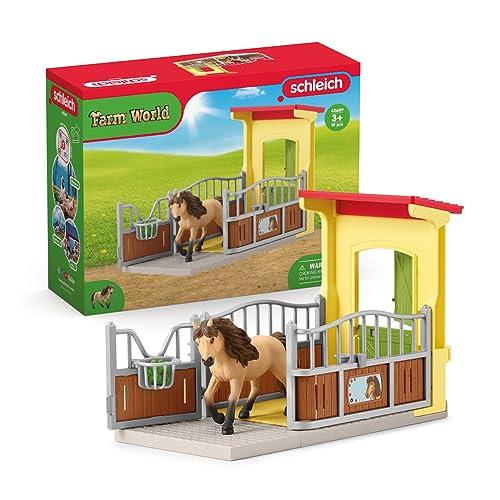 schleich 42609 Box per pony con stallone islandese, da 3 anni, FARM WORLD - Playset, 4 pezzi