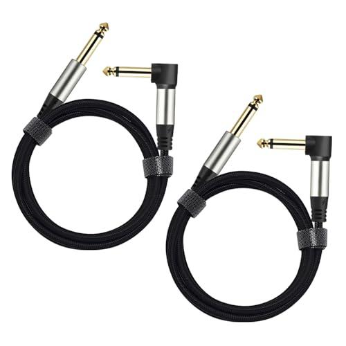 Adoerpai Confezione da 2 cavi per chitarra da 1/4 di pollice con jack TS dritto da 6,33 mm Spinotto maschio-maschio da angolo retto a diritto