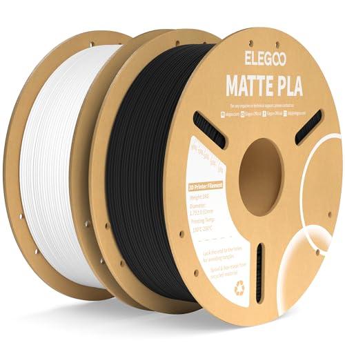 ELEGOO Filamento PLA Matte Nero & Bianco 2 kg, 1,75 mm, Opaco PLA Filamento per Stampante 3D, precisione di misurazione +/- 0,02 mm, adatto per maggior parte delle stampanti 3D FDM