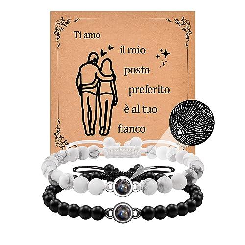 Cheerslife Bracciale Coppia Lui e Lei 2 Pcs Bracciali Coppia Regalo per Lui Fidanzato Proiezione Ti Amo100 Lingue Regalo Fidanzato Marito Fidanzate