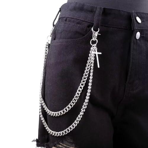 FloralGrace Catena per Pantaloni 1 Pezzo per Uomo e Donna Hip Hop Punk Catena Jeans Croce Catene per Pantaloni Corti Accessori Gothic Punk Hip Hop Catena per Portafoglio Argento