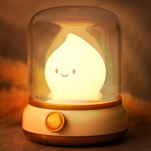 IHALO Carino Luce Notturna Bambini Lampada da Comodino, Dimmerabile Alla Paraffina Lampada Led Ricaricabile Luce Notturna, Timer Lampada Comodino, Luminosità Regolabile Neonato Cameretta, Campeggio