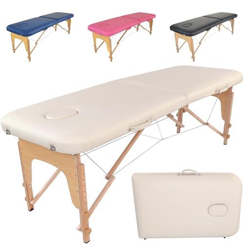 Beltom® Lettino da Massaggio 2 Zone in Legno 185X60 CM - Portatile PESA Solo 11,6 kg + Pannello Reiki + Angoli ARROTONDATI E RINFORZATI - Fisioterapia Estetista Tattoo - Panna