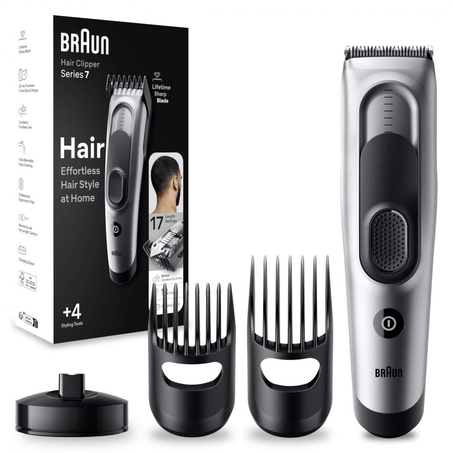 Braun Series 7 Tagliacapelli Uomo, Con 17 Impostazioni Di Lunghezza, Sistema Di Memoria Safetylock, Lame Ultra Affilate, 2 Pettini, Batteria Ni-Mh 50 Minuti Di Autonomia, Idea Regalo, HC7390
