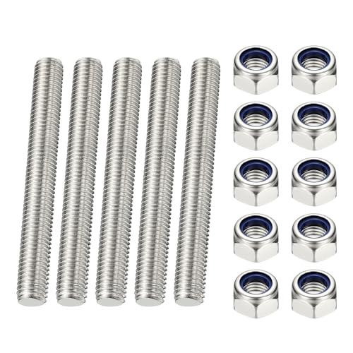 PATIKIL 5 Pezzi Barra Filettata Completamente, M3 x 100mm Asta Filettata in Acciaio Inox 304 Destra Con Dadi per Morsetti per Tubi Ganci Bulloni a U