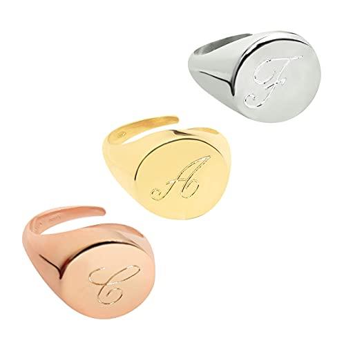 ViMon Gioielli, ANELLO Chevalier Donna, REGOLABILE, Tondo con LETTERA incisa, in ARGENTO 925, placcato a scelta ORO ROSA,GIALLO e BIANCO