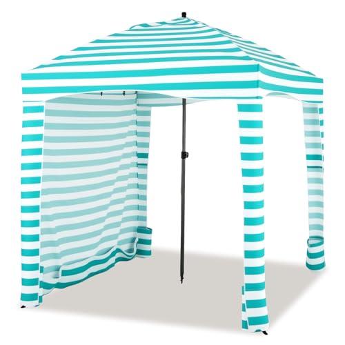 COSTWAY Tenda da Spiaggia Pieghevole 183 x 183 cm, Tenda da Mare con Borsa di Trasporto, Parete Removibile e 8 Tasche per Sabbia, per Spiaggia, Campeggio e Picnic (Verde e Bianco, 183 x 183 cm)