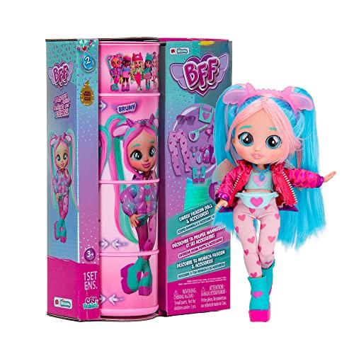 BFF Cry Babies S2 Bruny | Bambola Fashion da collezionare con Capelli lunghi, Vestiti in tessuto & 9 Accessori - Giocattolo Regalo per Bambine e Bambini da 5+ Anni