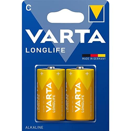 VARTA Longlife Batterie C Baby LR14 (pacco da 2) Batteria alcaline - Made in Germany - Ideali per telecomandi, radio, sveglie e orologi