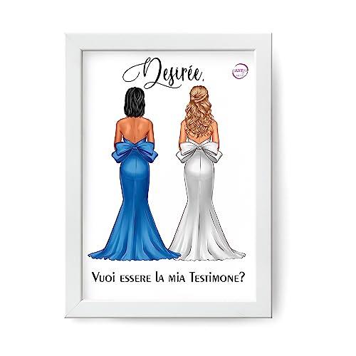 Quadretto testimone damigella e sposa personalizzato per la testimone o amica della sposa ricordo di nozze regalo matrimonio stampa e cornice 13x18 21x30