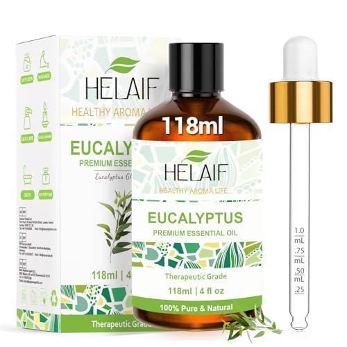 HELAIF Eucalipto Oil Essenziale 118ML-4 FL.Oz Puro e Naturale,Richiede la Diluizione può Essere Utilizzato per L'aromaterapia, I trattamenti Lenitivi, la Cura della Pelle e dei Capelli