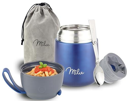 Milu Thermo per Alimenti 300ml 440ml 450ml 650ml 800ml I Contenitore Termico di Acciaio Inossidabile, Isotermico Sottovuoto per Cibi Caldi e Freddi (Blu marino, 450ml)