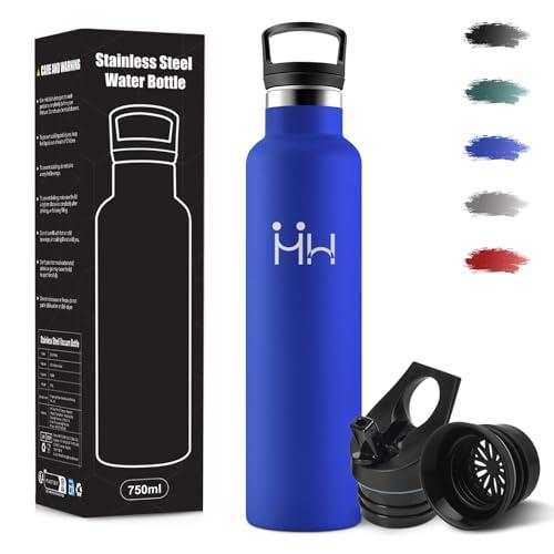 Borraccia Termica, 1000 ml Senza BPA, Borracce Termiche, 18/8 Acciaio Inossidabile, Borraccia Acciaio Inox, Bottiglia Acqua Con Cannuccia e 2 Coperchi, Borracce per Campeggio, Ufficio - Blu reale