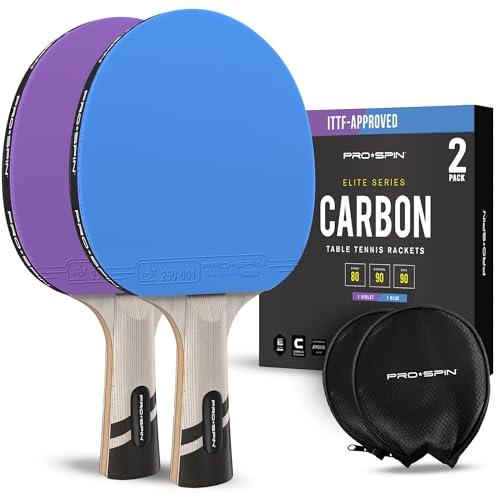 PRO SPIN Racchette da Ping Pong, Edizione Limitata, Colore ITTF | Racchette da Ping Pong in Fibra di Carbonio di Alta Qualità | Qualità Professionale | Lama a 7 Strati, Gomma Professionale, Spugna da