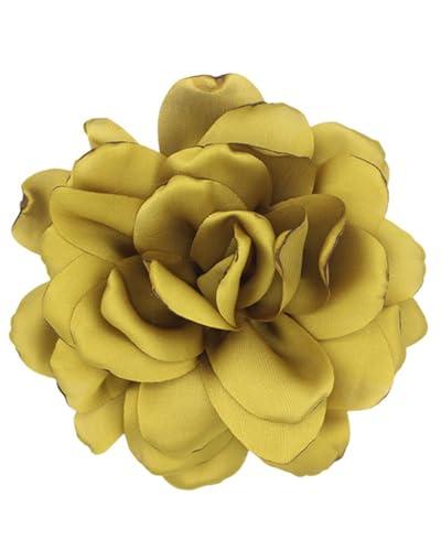 LOZTBUE 1 pezzo spilla fiore rosa, spilla mussola grande, fermaglio per capelli, classico, elegante, fatto a mano, fiore, adatto per matrimonio, festa, danza (Giallastro)
