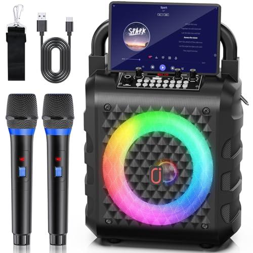 HWWR Karaoke con 2 Microfoni, Cassa Karaoke Portatile Bluetooth 5.3 con Subwoofer 6,5” Aggiornato, Karaoke Professionale Completo con Luci LED, Supporto TF/USB/AUX per Feste in Casa