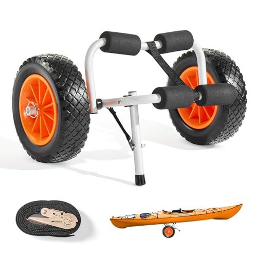 VEVOR Carrello Pieghevole per Kayak, capacità 90 kg, con Pneumatici in Gomma Piena da 325 mm e 1 Cinghia a Cricchetto, Carrello per Paddle Board per Il Trasporto di Kayak, Canoe, Paddleboard