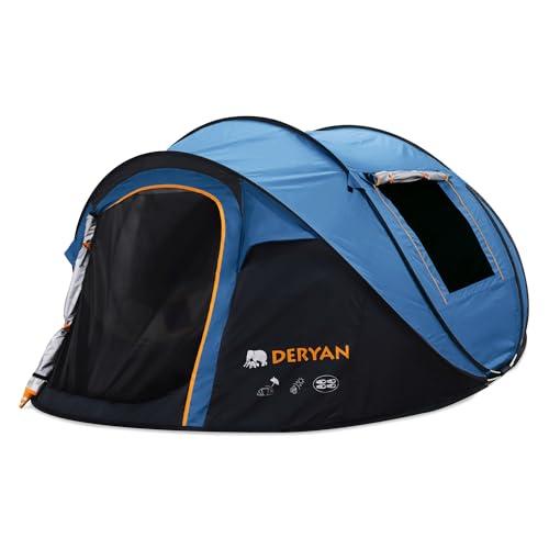 DERYAN Tenda pop up per 4 persone – impermeabile fino a 2000 mm con cuciture sigillate e telone di fondo extra spesso – montato e piegato da 2 secondi – con picchetti – Navy