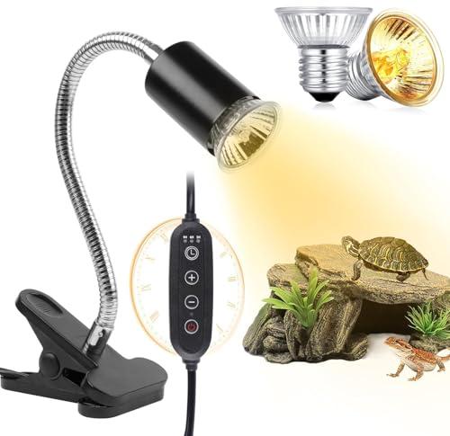 MILIWAN Lampada UVA UVB per Tartarughe (Cycle Timer) 2 Pack Lampada Riscaldante per Rettile da 75W Luminosità e Timer Regolabile per Rettile, Anfibi, Tartaruga, Lucertola, Serpente, Camaleonti