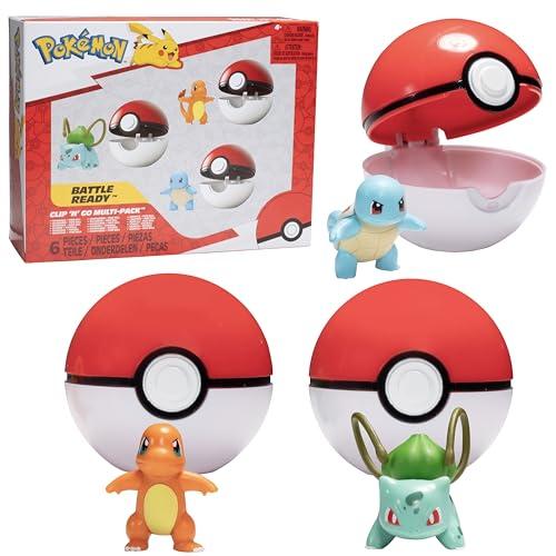 Jazwares Pokémon Clip 'N' Go Pokeball & Battle Figure Set 3-Pack – Let's Go Starters Charmander, Bubasaur, Squirtle con Pokeball – Prodotto con licenza ufficiale – Regalo per bambini