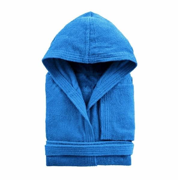 Lingerie Shop Accappatoio con Cappuccio in Spugna Cotone Tinta Unita Uomo Donna Unisex (XL, ROYAL)