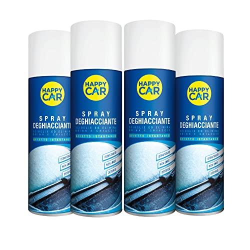 HappyCar - 4pz Deghiacciante Spray per Parabrezza, Sciogli Ghiaccio Auto, Elimina Istantaneamente Il Ghiaccio, Finestrini, Cerniere, Guarnizioni, Sblocca Serrature, 300ml