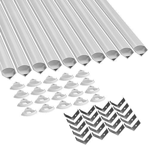 Profilo a LED, 10 x 40 cm, Profilo a V, in Alluminio con Copertura in PC Lattiginoso, Tappi Terminali e Clip di Montaggio per Strisce LED (10 Confezioni)