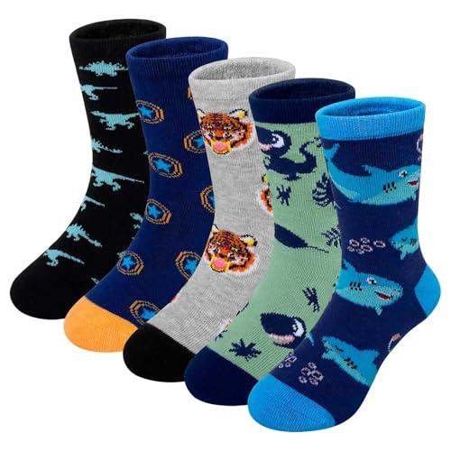 PUTUO Calzini Bambino Calze Divertenti: Calzini Bimbo di Cotone Taglia 27-30 Calzettoni Corte Bambini Calze Invernali Caldo Animali 4-6 Anni 5 Paia Multicolore