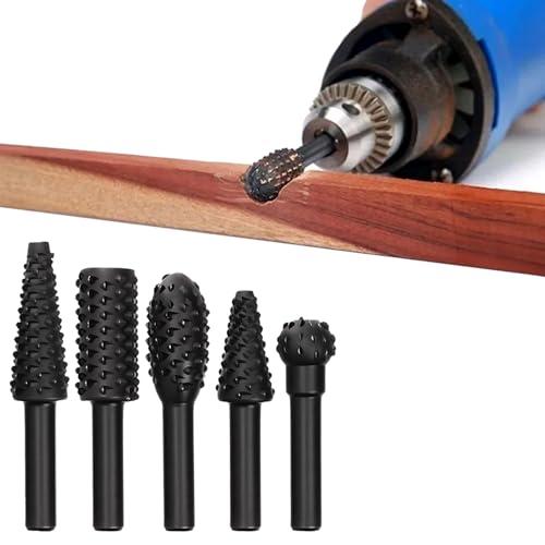 Set di 5 frese rotative per la lavorazione del legno, utensili per lucidatura e intaglio del metallo, codolo da 1/4 di pollice, adatto per trapani elettrici e utensili rotanti