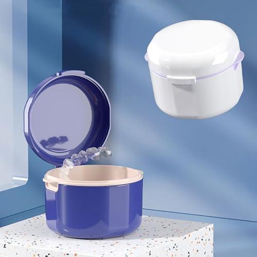 Custodia per protesi dentaria a doppio strato con fori di drenaggio, supporto per i viaggi, 9,7 cm di lunghezza x 8,9 cm di larghezza x 7,1 cm di altezza, blu