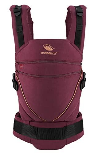 manduca XT - Marsupio Neonato 0-36 mesi - Seduta regolabile, da neonato a bambino - Fionda in cotone biologico con 3 opzioni di trasporto,Denimberry-toffee
