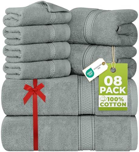 Utopia Towels - Set di 8 asciugamani in cotone con gancio - 2 asciugamani da bagno, 2 asciugamani e 4 salviette - (grigio freddo)