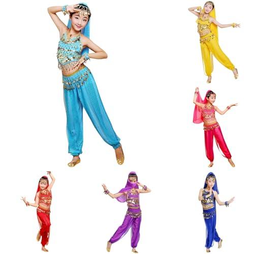 Generico 2025 Costume da Ballerina del Ventre, Costum Pantaloni Danza Bambina Vestito da Danza del Ventre per Bambina con Paillettes Abito Ballo Arabo Principessa Maniche Corta