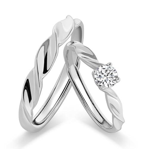 Meissa Anelli di Fidanzamento per Donna, Set di Fedi Nuziali in Argento Sterling per Uomo e Donna, Anelli a Spirale per Coppie, Anelli Abbinati con Zirconia Cubica, Set di due anelli