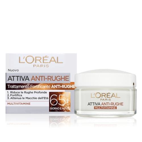 L'Oréal Paris Crema Viso Giorno e Notte Attiva Anti-Rughe, Trattamento Fortificante 65+ con Multivitamine, Adatto a Pelli Mature, 50 ml
