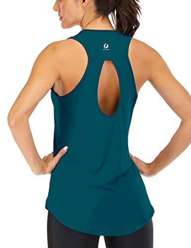 Top da yoga da donna vestibilità ampia canotta da allenamento per le donne senza maniche backless buco della serratura aperto indietro canotta muscolare, verde scuro, S