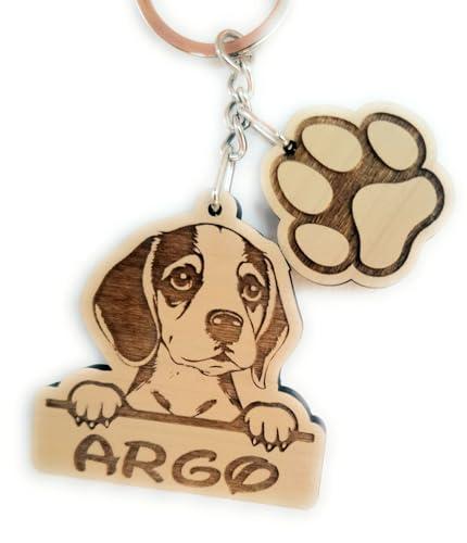 Portachiavi personalizzato cane con nome e zampa- cagnolino- tante razze fra cui scegliere - beagle, labrador, cocker, levriero, bulldog, carlino, beagle, doberman, pastore tedesco