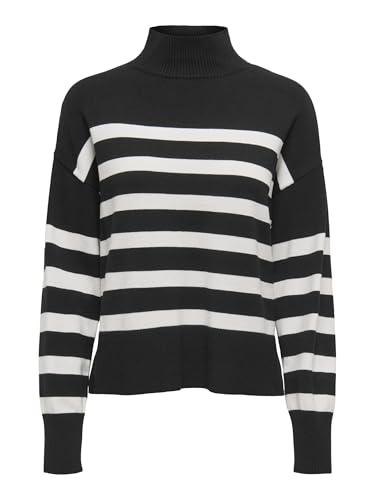 ONLY Onlbari L/S-Maglia a Collo Alto Pullover, Nero/Strisce: Cloud Dancer, M Donna