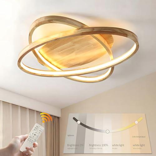 WayLuoung Plafoniera LED In Legno Ø52cm50W 4300Lm | Dimmerabile 3000K-6000K Con Telecomando, Lampada Ovale Moderna In Legno Naturale A 2 Anelli + Lampada Ovale Acrilico, Soggiorno Camera Letto Per