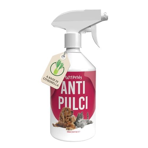 Petsly Spray Antipulci Gatto e Cane - 500ml - Non Macchia - Spray Antipulci per Ambienti, Antizecche e Antiacaro per Casa, Auto, Mobili e Tessuti - Efficace Spray Antipulci per Cani ad Azione Rapida