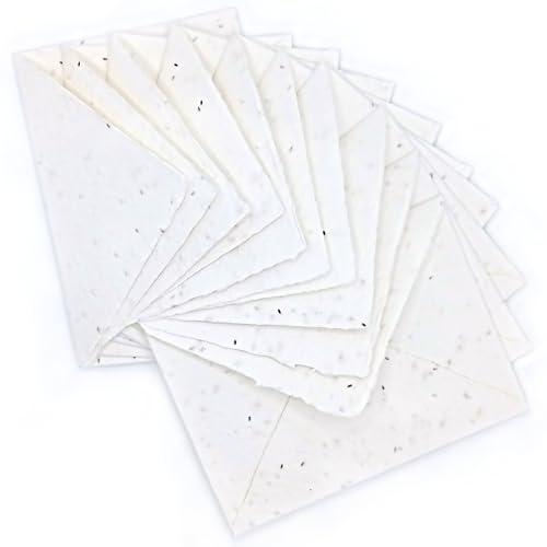 Buste in Carta Piantabile Fatta a Mano, con Bordi irregolari, 13,5x18,5 cm, Confezione da 10, Made in Italy (Con Semi di Lavanda)